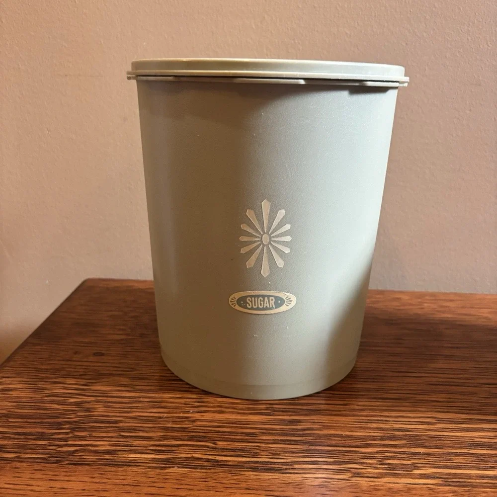 Vintage Tupperware Green Canister Set 4 Sugar Coffee Rice Flour Wheat Sunburst